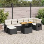 Set mobilier de grădină cu perne, 8 piese, negru, poliratan GartenMobel Dekor