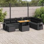 Set mobilier de grădină cu perne, 9 piese, negru, poliratan GartenMobel Dekor