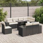 Set mobilier de grădină cu perne, 9 piese, negru, poliratan GartenMobel Dekor