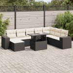 Set mobilier de grădină cu perne, 9 piese, negru, poliratan GartenMobel Dekor