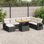 Set mobilier de grădină cu perne, 9 piese, negru, poliratan GartenMobel Dekor
