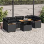 Set canapele grădină perne 7 piese negru, poliratan/lemn acacia GartenMobel Dekor