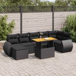 Set mobilier de grădină cu perne, 8 piese, negru, poliratan GartenMobel Dekor