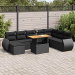 Set mobilier de grădină cu perne, 9 piese, negru, poliratan GartenMobel Dekor