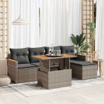 Set mobilier grădină cu perne 6 piese gri poliratan/lemn acacia GartenMobel Dekor