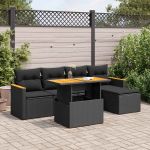Set mobilier grădină perne 6 piese negru poliratan/lemn acacia GartenMobel Dekor