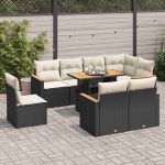 Set mobilier grădină perne 9 piese negru poliratan/lemn acacia GartenMobel Dekor