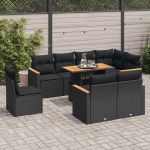 Set mobilier grădină perne 9 piese negru poliratan/lemn acacia GartenMobel Dekor
