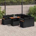 Set mobilier grădină perne 9 piese negru poliratan/lemn acacia GartenMobel Dekor