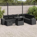 Set mobilier de grădină cu perne, 9 piese, negru, poliratan GartenMobel Dekor