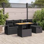 Set mobilier grădină perne 6 piese negru poliratan/lemn acacia GartenMobel Dekor