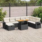 Set mobilier grădină perne 9 piese negru poliratan/lemn acacia GartenMobel Dekor