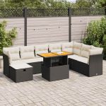 Set mobilier grădină perne 9 piese negru poliratan/lemn acacia GartenMobel Dekor