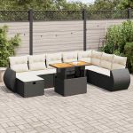 Set mobilier grădină perne 9 piese negru poliratan/lemn acacia GartenMobel Dekor