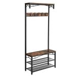 Cuier cu 2 rafturi pentru incaltaminte, Vasagle, banca, pal si metal, negru, 80x30x178.5 cm GartenVIP DiyLine