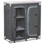 Mobilier camping, portabil, aluminiu, poliester, masa blat MDF, impermeabil, 3 rafturi, dulap, max 45 kg, 96x49.5x104 cm GartenVIP DiyLine