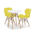 Set masa rotunda stil scandinav + 2 scaune Lago catifea, Artool, MDF si lemn, alb si galben, 60x72 cm GartenVIP DiyLine