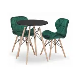 Set masa rotunda stil scandinav + 2 scaune Lago catifea verde, Artool, MDF negru si lemn, 60x72 cm GartenVIP DiyLine