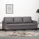 Canapea cu 3 locuri, gri, 180 cm, piele ecologică GartenMobel Dekor