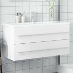 Dulap pentru chiuvetă de baie, lavoar încorporat, alb GartenMobel Dekor
