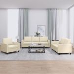 Set de canapele cu perne, 3 piese, crem, piele ecologică GartenMobel Dekor
