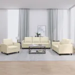 Set de canapele cu perne, 3 piese, crem, piele ecologică GartenMobel Dekor