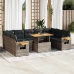 Set mobilier de grădină cu perne, 10 piese, gri, poliratan GartenMobel Dekor