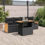 Set mobilier de grădină cu perne, 5 piese,poliratan/lemn acacia GartenMobel Dekor