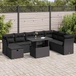 Set mobilier de grădină cu perne, 9 piese, negru, poliratan GartenMobel Dekor