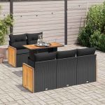Set mobilier grădină perne 6 piese negru poliratan/lemn acacia GartenMobel Dekor