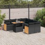 Set mobilier grădină perne 9 piese negru poliratan/lemn acacia GartenMobel Dekor