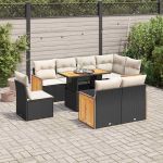 Set mobilier grădină perne 9 piese negru poliratan/lemn acacia GartenMobel Dekor