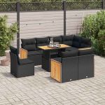 Set mobilier grădină perne 9 piese negru poliratan/lemn acacia GartenMobel Dekor