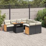 Set mobilier grădină perne 9 piese negru poliratan/lemn acacia GartenMobel Dekor