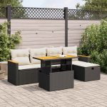 Set mobilier de grădină cu perne, 6 piese, negru, poliratan GartenMobel Dekor