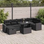 Set mobilier de grădină cu perne, 8 piese, negru, poliratan GartenMobel Dekor