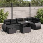 Set mobilier de grădină cu perne, 8 piese, negru, poliratan GartenMobel Dekor