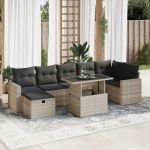 Set mobilier de grădină cu perne, 8 piese gri deschis poliratan GartenMobel Dekor