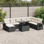 Set mobilier de grădină cu perne, 9 piese, negru, poliratan GartenMobel Dekor