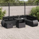 Set mobilier de grădină cu perne, 9 piese, negru, poliratan GartenMobel Dekor