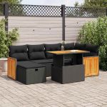 Set mobilier de grădină cu perne, 8 piese, negru, poliratan GartenMobel Dekor