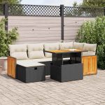 Set mobilier de grădină cu perne, 8 piese, negru, poliratan GartenMobel Dekor
