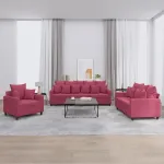 Set canapea cu perne, 3 piese, roșu vin, catifea GartenMobel Dekor