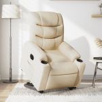 Fotoliu electric rabatabil cu ridicare, crem, textil GartenMobel Dekor