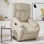 Fotoliu rabatabil electric cu ridicare, crem, piele ecologică GartenMobel Dekor