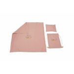 Set paturica + perna + rucsac SomnArt, cu broderie, din in, Roz Relax KipRoom