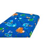 Lenjerie patut bebe, SomnART, cearceaf pat 60x120x10 cu elastic, cearceaf pilota 80x110, perna joasa 20x35, Dinozauri Relax KipRoom