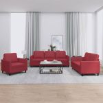 Set de canapele cu perne, 3 piese, roșu vin, piele ecologică GartenMobel Dekor