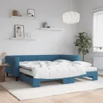 Pat de zi cu extensie și saltele, albastru, 100x200 cm, catifea GartenMobel Dekor