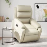 Fotoliu rabatabil electric cu ridicare, crem, piele ecologică GartenMobel Dekor